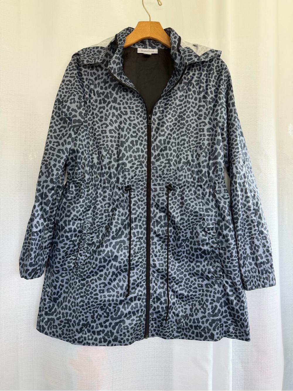 Motherhood Maternity Leopard Print Hooded Rain Jacket Windbreaker Size M